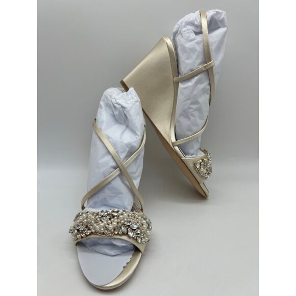 Badgley Mischka Women's Clarisa Embellished Wedge Sandal Ivory MP5243 Size 8.5 - Picture 4 of 12
